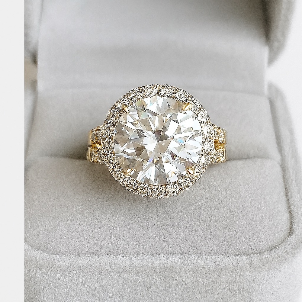 6ct Moissanite Halo Ring 14K Gold Plated 925 Silver Size 7 D VVS1